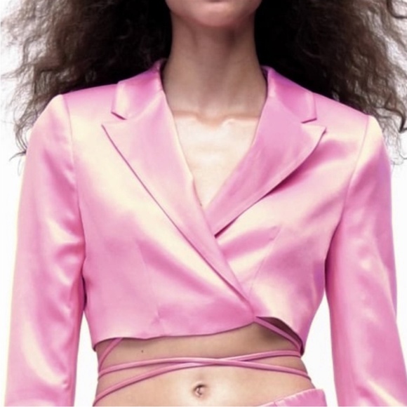 Zara Jackets & Blazers - Zara Pink Lapel Cropped Satin Blazer NWT